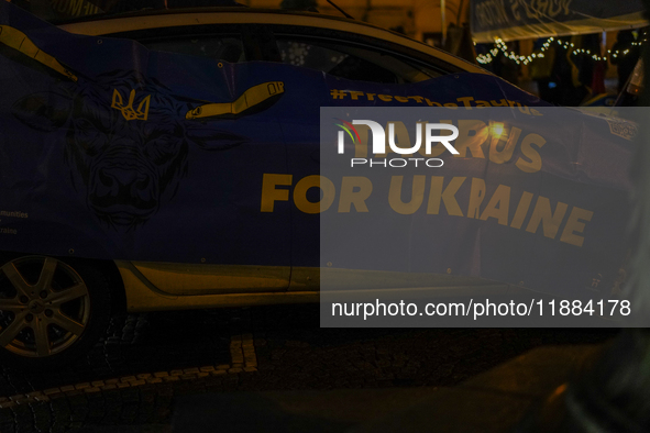 A demonstration takes place at Odeonsplatz in Munich, Germany, on December 20, 2024, in support of the people in Ukraine. The participants d...