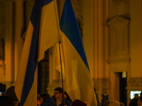 A demonstration takes place at Odeonsplatz in Munich, Germany, on December 20, 2024, in support of the people in Ukraine. The participants d...