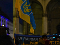 A demonstration takes place at Odeonsplatz in Munich, Germany, on December 20, 2024, in support of the people in Ukraine. The participants d...