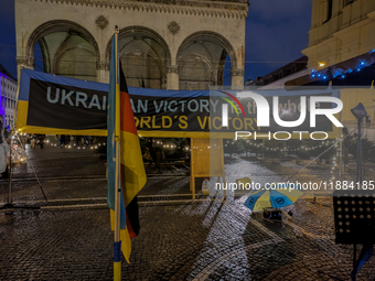 A demonstration takes place at Odeonsplatz in Munich, Germany, on December 20, 2024, in support of the people in Ukraine. The participants d...