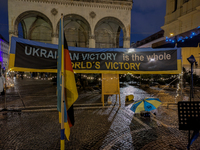 A demonstration takes place at Odeonsplatz in Munich, Germany, on December 20, 2024, in support of the people in Ukraine. The participants d...