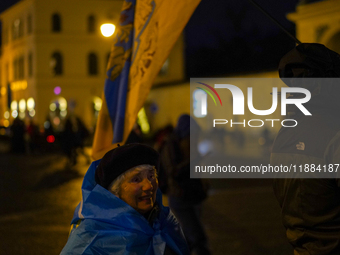 A demonstration takes place at Odeonsplatz in Munich, Germany, on December 20, 2024, in support of the people in Ukraine. The participants d...