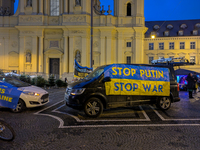 A demonstration takes place at Odeonsplatz in Munich, Germany, on December 20, 2024, in support of the people in Ukraine. The participants d...