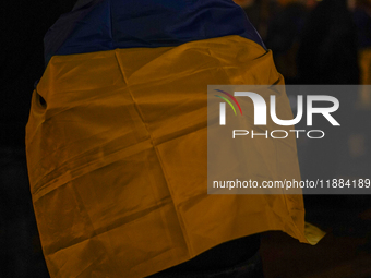 A demonstration takes place at Odeonsplatz in Munich, Germany, on December 20, 2024, in support of the people in Ukraine. The participants d...