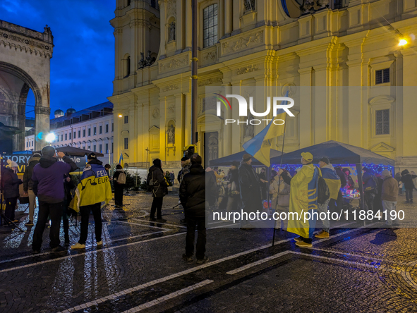 A demonstration takes place at Odeonsplatz in Munich, Germany, on December 20, 2024, in support of the people in Ukraine. The participants d...