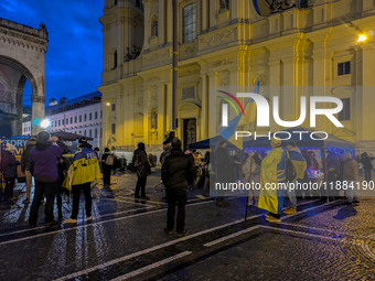 A demonstration takes place at Odeonsplatz in Munich, Germany, on December 20, 2024, in support of the people in Ukraine. The participants d...