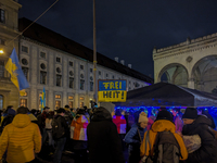 A demonstration takes place at Odeonsplatz in Munich, Germany, on December 20, 2024, in support of the people in Ukraine. The participants d...