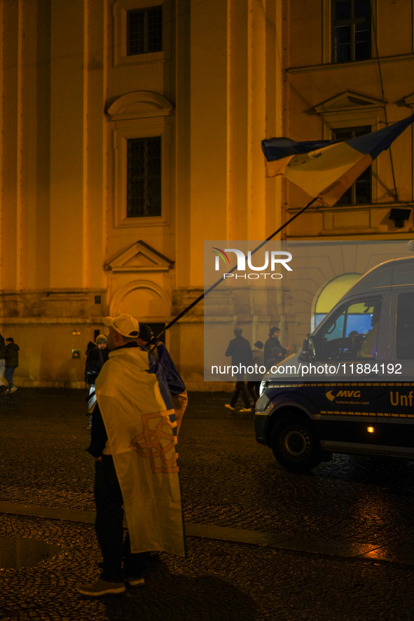 A demonstration takes place at Odeonsplatz in Munich, Germany, on December 20, 2024, in support of the people in Ukraine. The participants d...