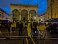 A demonstration takes place at Odeonsplatz in Munich, Germany, on December 20, 2024, in support of the people in Ukraine. The participants d...