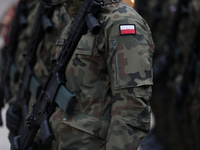 Polish Army soldiers are seen on the Main Square in Krakow, Poland, on November 24, 2024. (