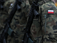 Polish Army soldiers are seen on the Main Square in Krakow, Poland, on November 24, 2024. (