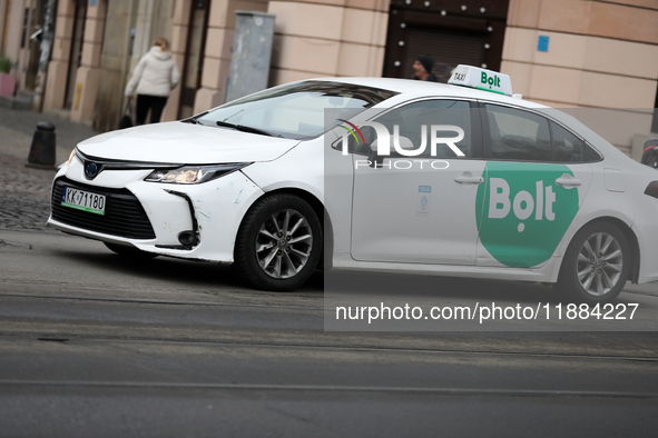 A Bolt car is seen on the street in Krakow, Poland, on November 24, 2024. 