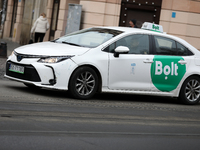 A Bolt car is seen on the street in Krakow, Poland, on November 24, 2024. (