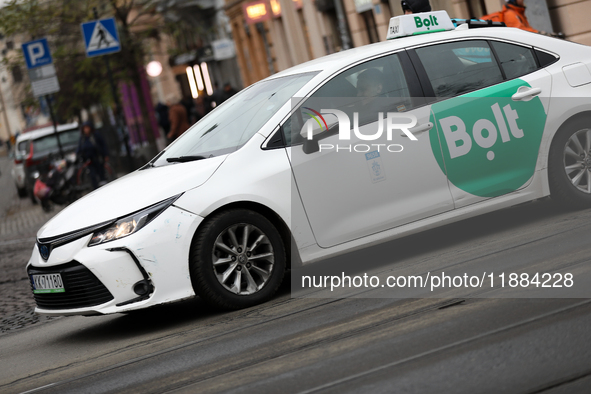 A Bolt car is seen on the street in Krakow, Poland, on November 24, 2024. 