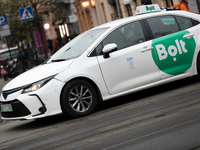 A Bolt car is seen on the street in Krakow, Poland, on November 24, 2024. (