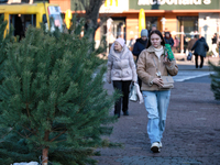 A Christmas tree is sold on a local street in Odesa, Ukraine, on December 19, 2024. (