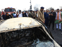 Rajasthan Chief Minister Bhajan Lal Sharma visits the site of the accident after a tanker loaded with LPG collides with some other vehicles...