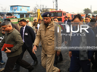 Rajasthan Chief Minister Bhajan Lal Sharma visits the site of the accident after a tanker loaded with LPG collides with some other vehicles...