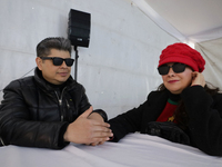 Blind people attend a meeting at the Guide Dog Training School for the Blind (I.A.P) in Mexico City, Mexico, on December 20, 2024. The schoo...