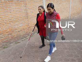 Blind people and volunteers meet at the Guide Dog Training School for the Blind (I.A.P) in Mexico City, Mexico, on December 20, 2024. The sc...