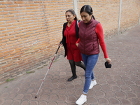 Blind people and volunteers meet at the Guide Dog Training School for the Blind (I.A.P) in Mexico City, Mexico, on December 20, 2024. The sc...