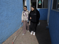 Blind people attend a meeting at the Guide Dog Training School for the Blind (I.A.P) in Mexico City, Mexico, on December 20, 2024. The schoo...