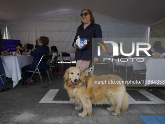 Silvia Lozada Badillo, director and founder of the Guide Dogs for the Blind Training School I.A.P in Mexico City, poses with her guide dog K...