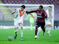 Jayden Braaf of US Salernitana and Gennaro Borrelli of Brescia Calcio compete for the ball during the Serie BKT match between US Salernitana...