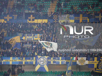 Hellas Verona's supporters attend the Italian Serie A Enilive soccer championship football match between Hellas Verona FC and AC Milan at Ma...