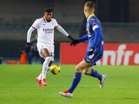 AC Milan's Emerson Royal participates in the Italian Serie A Enilive soccer championship football match between Hellas Verona FC and AC Mila...