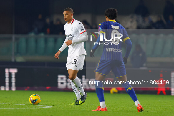 AC Milan's Malick Thiaw participates in the Italian Serie A Enilive soccer championship football match between Hellas Verona FC and AC Milan...