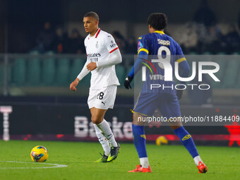 AC Milan's Malick Thiaw participates in the Italian Serie A Enilive soccer championship football match between Hellas Verona FC and AC Milan...