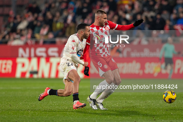 Players are in action during the LaLiga EA Sports 2024-2025 match between Girona FC and Real Valladolid at Montilivi Stadium in Girona, Spai...