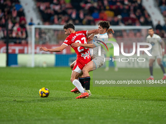 Players are in action during the LaLiga EA Sports 2024-2025 match between Girona FC and Real Valladolid at Montilivi Stadium in Girona, Spai...