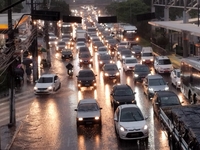 A storm hits the south zone of Sao Paulo in the region of the Joao Dias terminal in Sao Paulo, Brazil, on December 20, 2024, causing traffic...