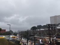 A storm hits the south zone of Sao Paulo in the region of the Joao Dias terminal in Sao Paulo, Brazil, on December 20, 2024, causing traffic...