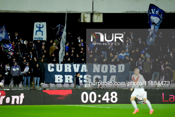 Supporters of Brescia Calcio during the Serie BKT match between US Salernitana and Brescia Calcio at Stadio Arechi on December 20, 2024 in S...