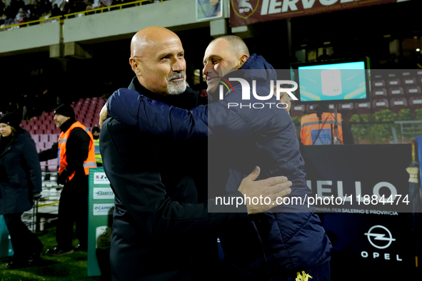 Pierpaolo Bisoli head coach of Brescia Calcio and Stefano Colantuono head coach of US Salernitana during the Serie BKT match between US Sale...