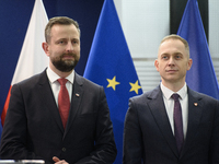 Polish Deputy Prime Minister and Defence Minister Wladyslaw Kosiniak-Kamysz and Deputy Minister at the Ministry of Defence Cezary Tomczyk ta...