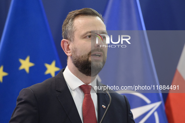 Polish Deputy Prime Minister and Defence Minister Wladyslaw Kosiniak-Kamysz speaks during a press conference in Warsaw, Poland, on December...