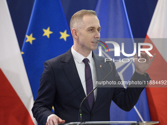 Polish Deputy Prime Minister and Defence Minister Wladyslaw Kosiniak-Kamysz speaks during a press conference in Warsaw, Poland, on December...