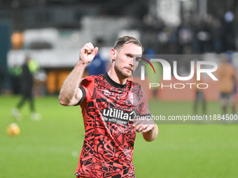 Tom Lees, 32, from Huddersfield, gestures to fans after the final whistle during the Sky Bet League 1 match between Cambridge United and Hud...