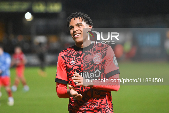 Tom Iorpenda, 28, from Huddersfield, applauds fans after the final whistle during the Sky Bet League 1 match between Cambridge United and Hu...