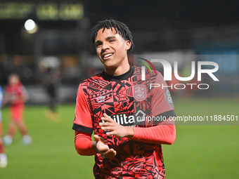 Tom Iorpenda, 28, from Huddersfield, applauds fans after the final whistle during the Sky Bet League 1 match between Cambridge United and Hu...