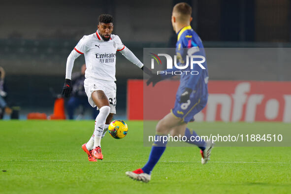 AC Milan's Emerson Royal participates in the Italian Serie A Enilive soccer championship football match between Hellas Verona FC and AC Mila...