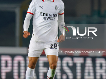 AC Milan's Malick Thiaw participates in the Italian Serie A Enilive soccer championship football match between Hellas Verona FC and AC Milan...