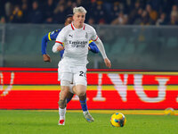 Alejandro Jimenez Sanchez of AC Milan plays against Jackson Tchatchoua of Hellas Verona during the Italian Serie A Enilive soccer championsh...