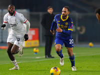 AC Milan's Youssouf Fofana plays against Hellas Verona's Grigoris Kastanos during the Italian Serie A Enilive soccer championship football m...