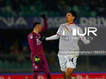 AC Milan's Tijjani Reijnders celebrates after scoring a goal during the Italian Serie A Enilive soccer championship football match between H...