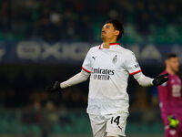 AC Milan's Tijjani Reijnders celebrates after scoring a goal during the Italian Serie A Enilive soccer championship football match between H...